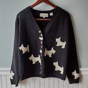 Vintage Marisa Christina Scotish Terrier Ramie/Cotton Cardigan Sweater Med